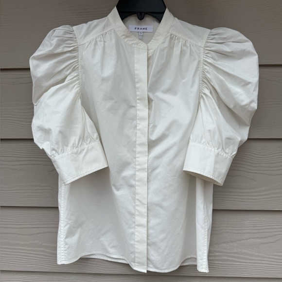 Frame Denim Tops - Frame Denim Women's White Puff Sleeve Blouse